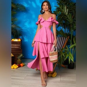 SHEIN VCAY Cutout Flared Layered Split Thigh
Cold Shoulder Cami Dress